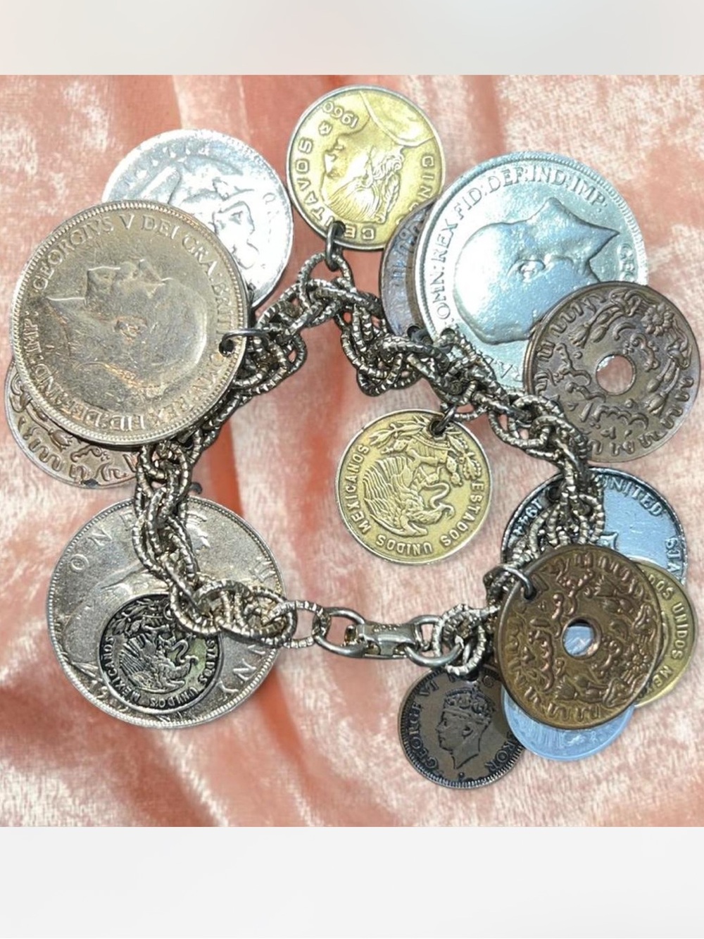 Antique Coin Charm Bracelet - Mixed Metal